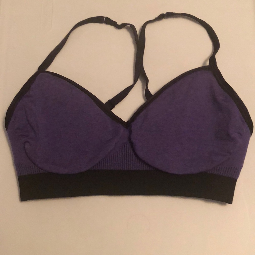 Purple and black lulu lemon sports bra
